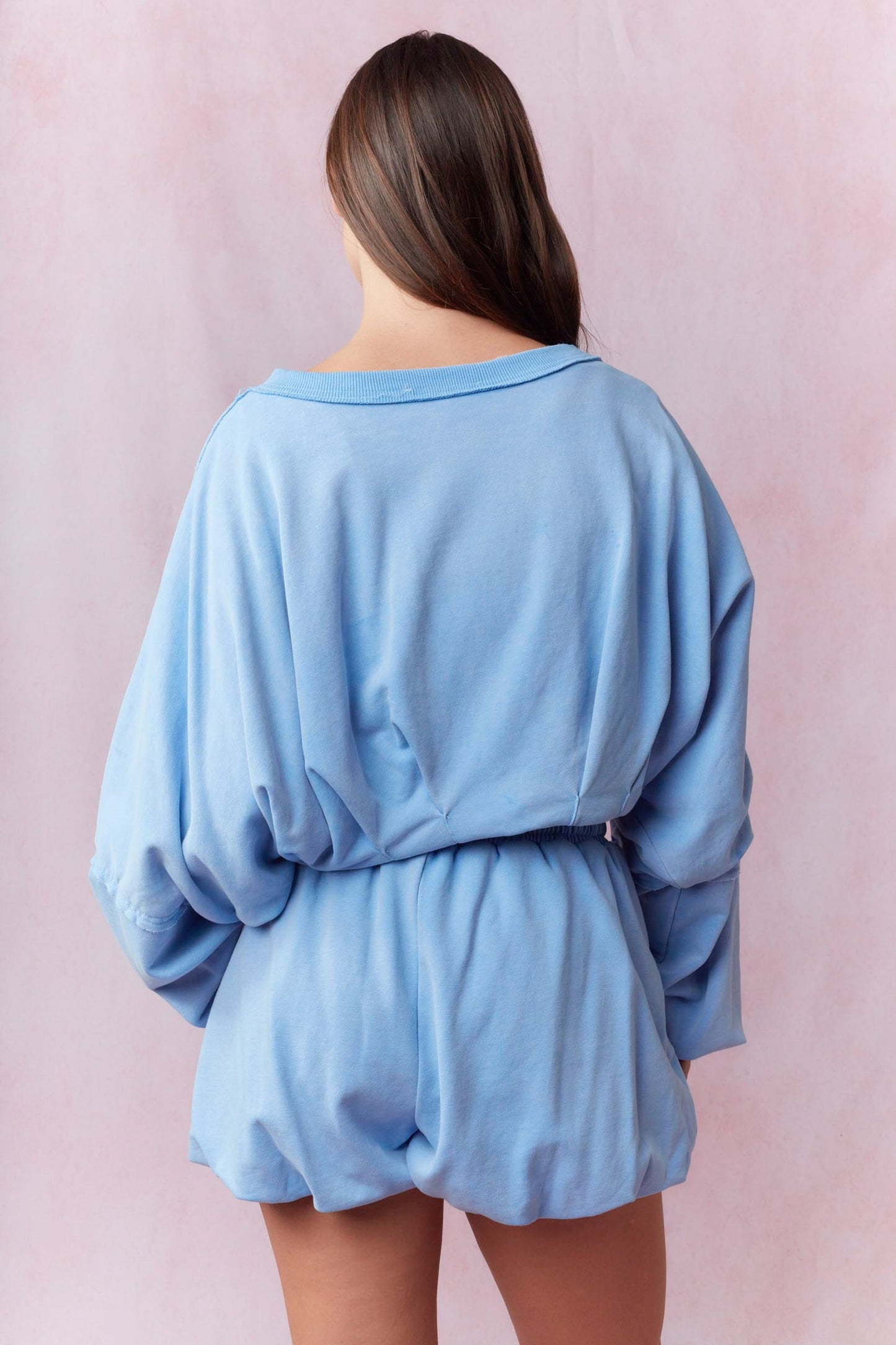 Bubble Hem Cropped Top // Washed Blue