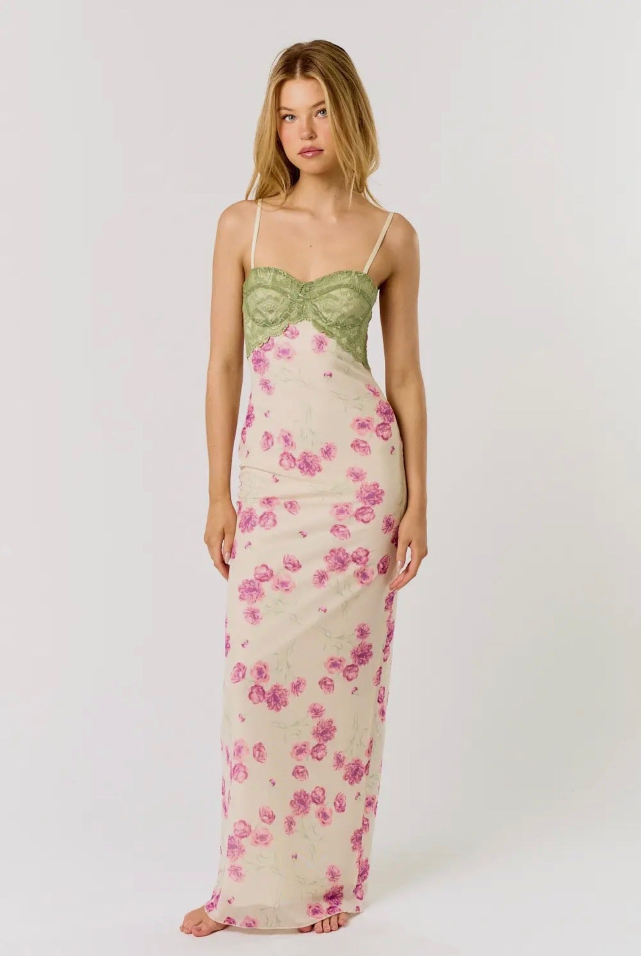 Melanie Lace Mix Mesh Maxi Dress