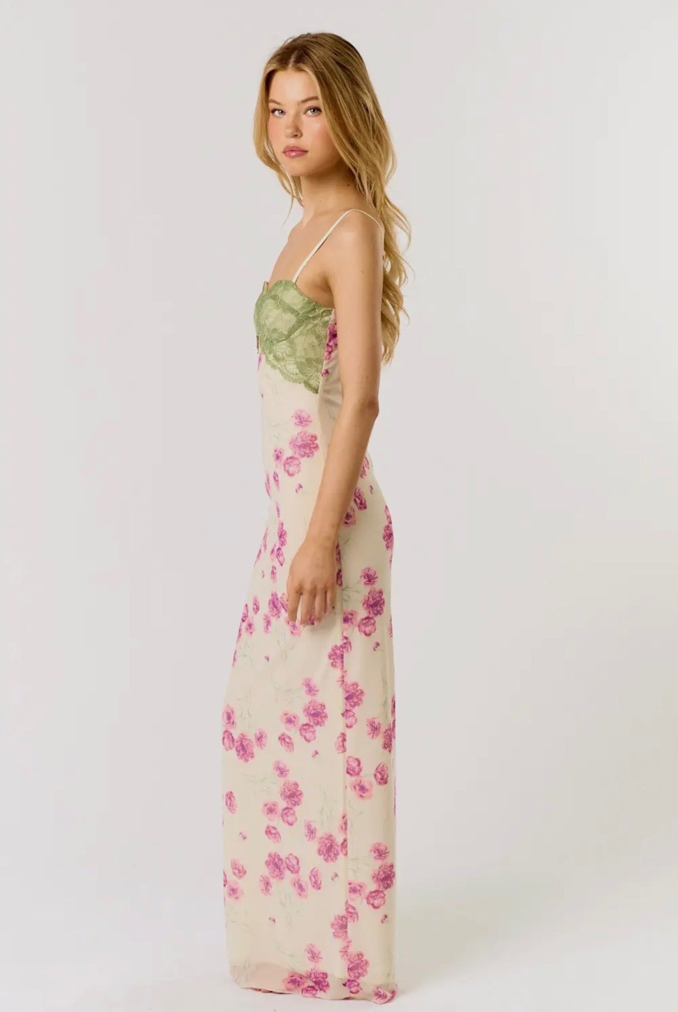 Melanie Lace Mix Mesh Maxi Dress