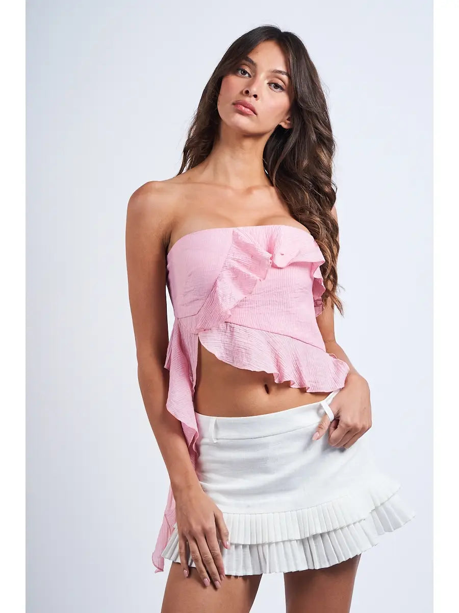 Taya Asymmetry Ruffle Strapless Top
