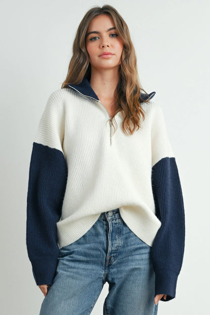 Color Block Half-Zip Sweater