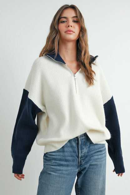 Color Block Half-Zip Sweater