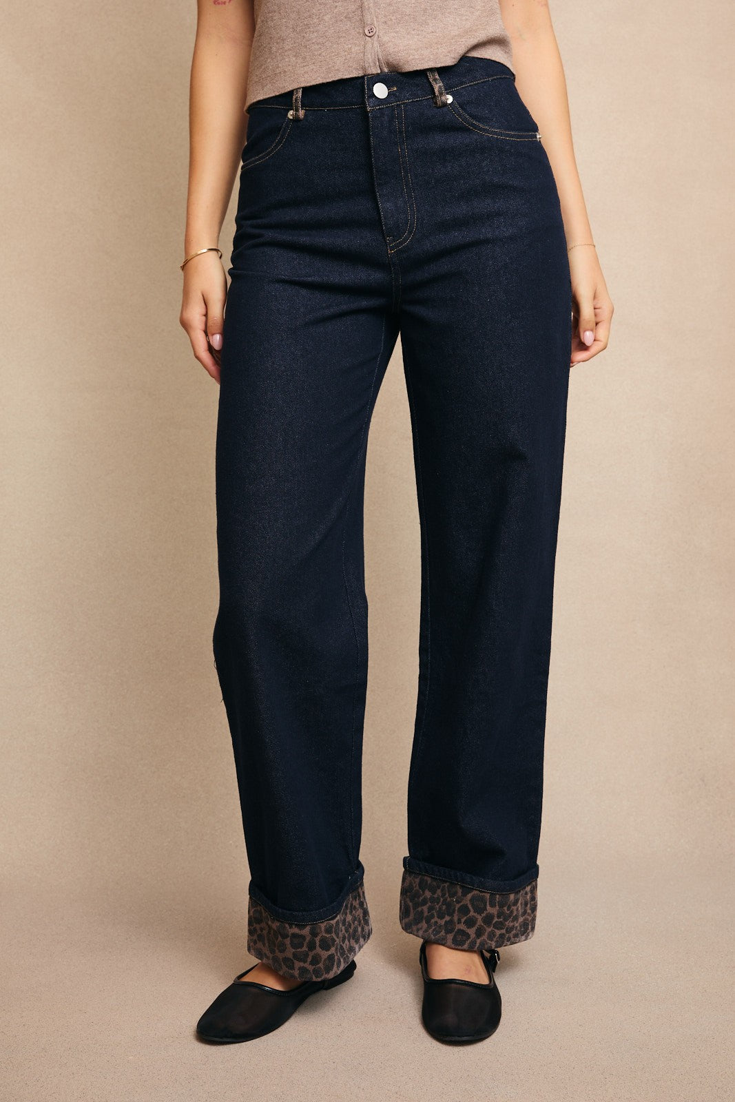 Gia Leopard Foldover Jeans