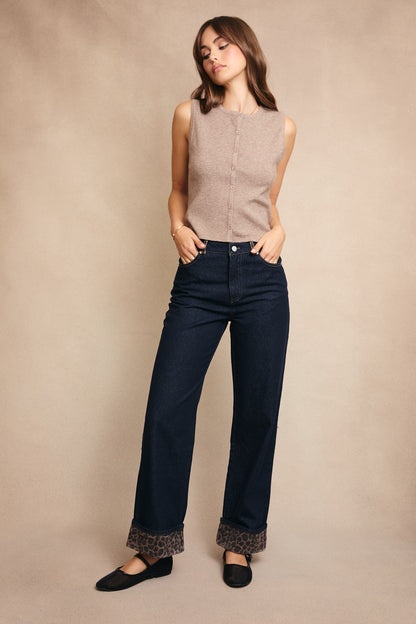 Gia Leopard Foldover Jeans