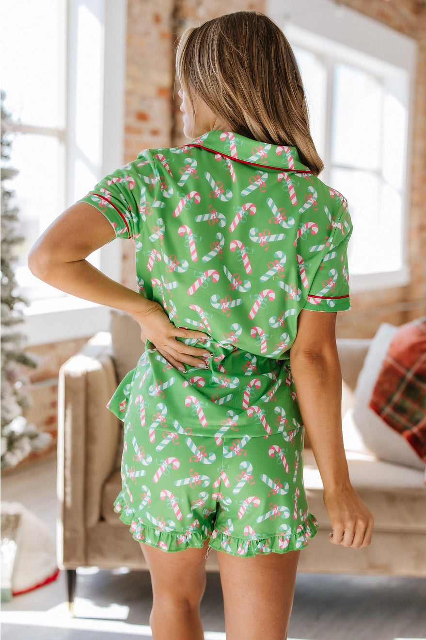 Green Christmas Candy Cane Pajama Set