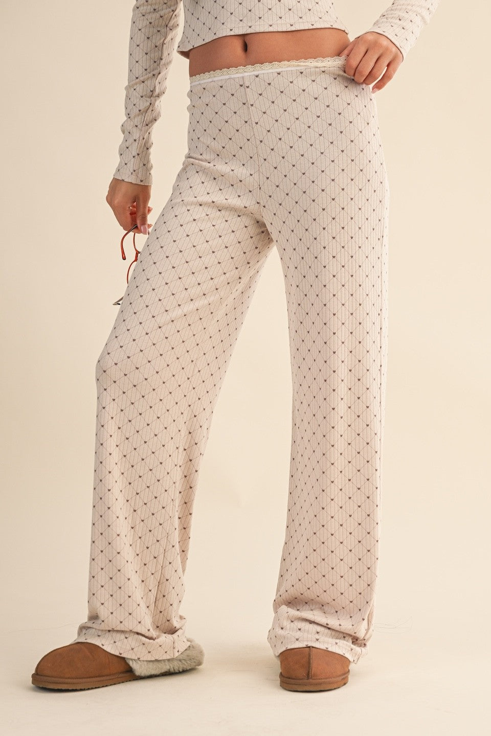 Heart Pajama Lounge Set \\ Beige