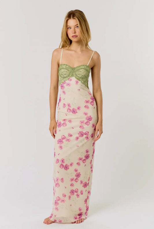 Melanie Lace Mix Mesh Maxi Dress