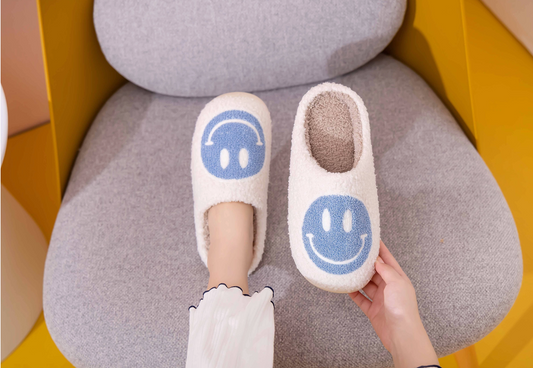 Happy Face Slippers in Blue