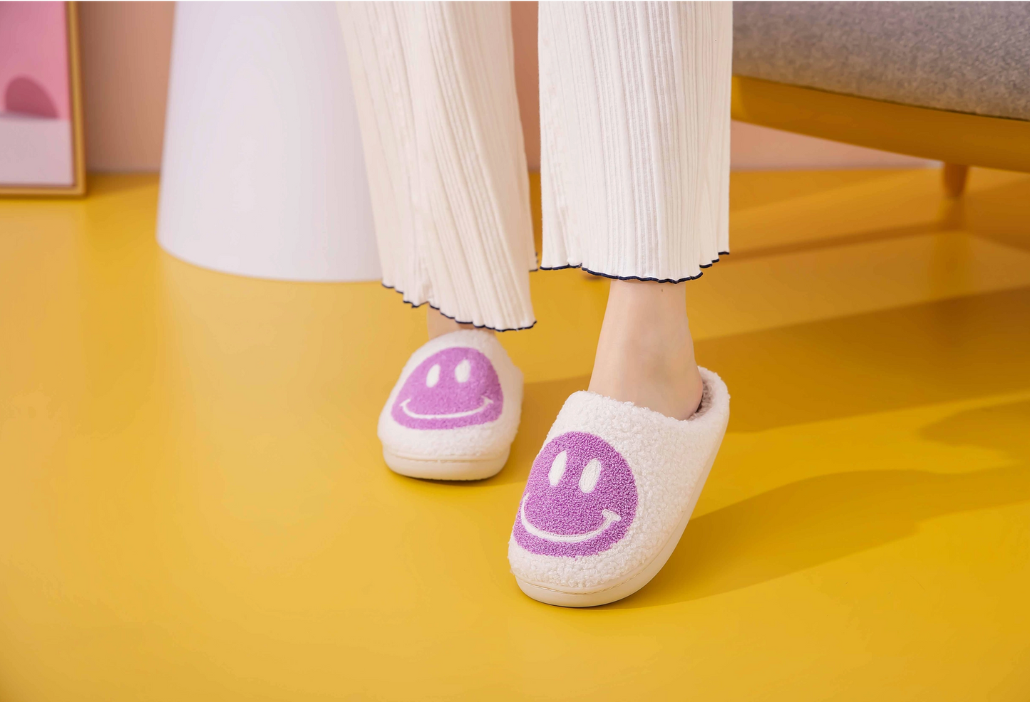 Happy Face Slippers in Purple