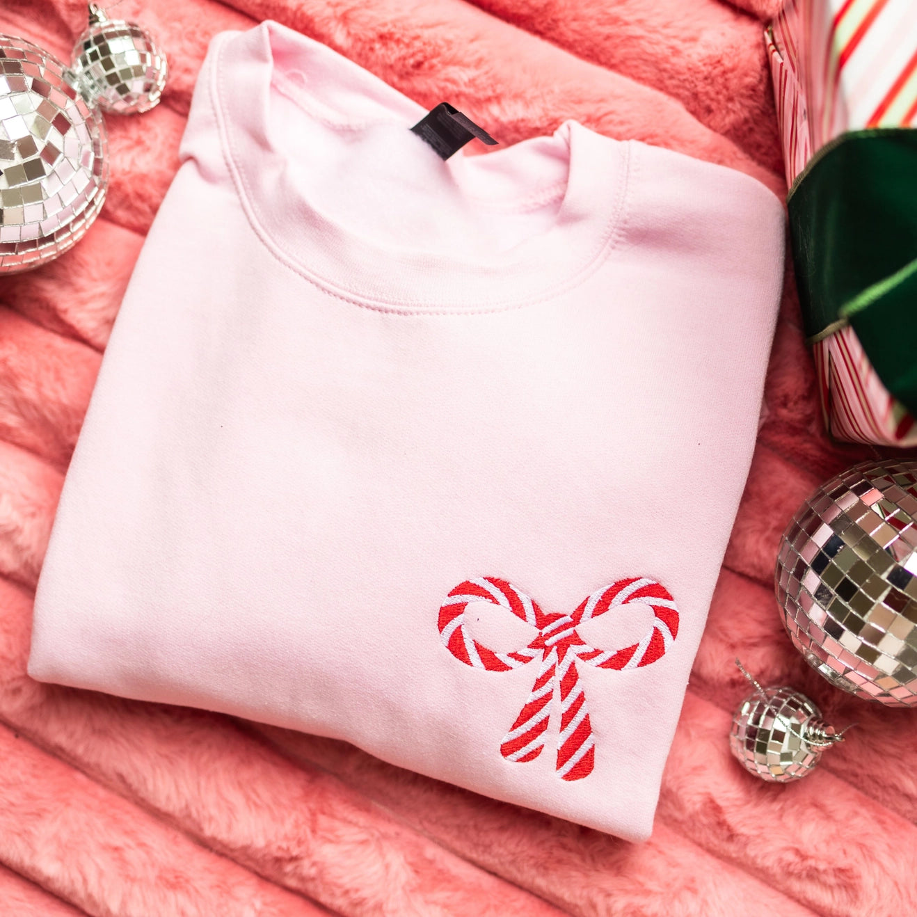 Candy Cane Bow Crewneck